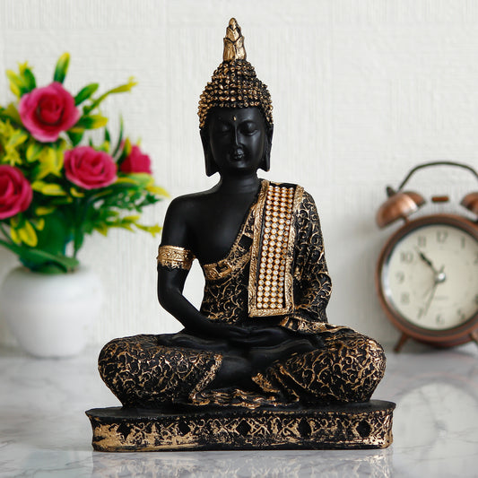 CraftIndia Black and Golden Meditating Lord Buddha Handcrafted Decorative Showpiece
