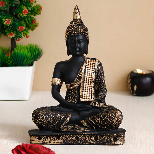 CraftIndia Black and Golden Meditating Lord Buddha Handcrafted Decorative Showpiece